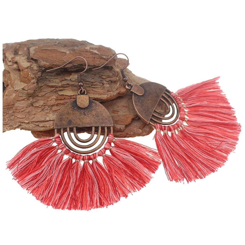 🆕Pink/Red Bohemian Tassel Earrings